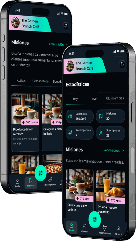 Panel de negocio GLITX: misiones y estadísticas del local